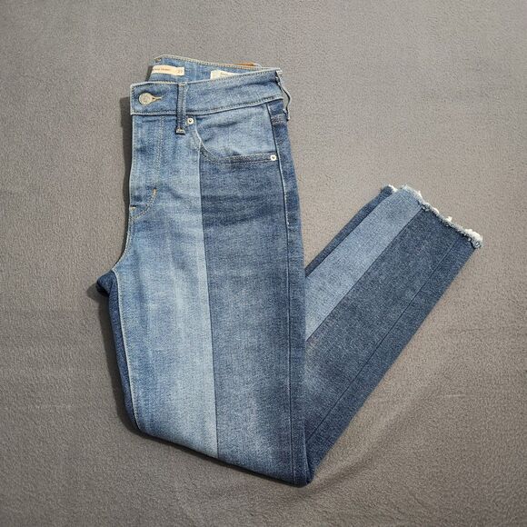 Levi's 721 Women 27 Mid Rise Skinny Japanese Denim Two Tone Raw Hem Jeans - Picture 1 of 13